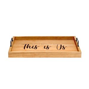 Juego de bandejas para servir de madera con mango ligero y elegante personalizado, forma Rectangular para reuniones familiares y decoración del hogar - Product Image 2