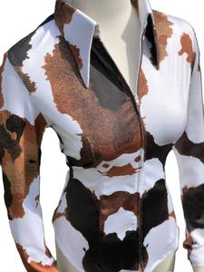 Vaquera hecha a mano Western Show Shirt Tela elástica de cintura alta con estampado de océano - Product Image 3