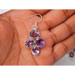 Oval Cut Genuine Amethyst 925 Silver <b>Handmade</b> <b>Earrings</b> Fashion Jewelry Gift for Women - Product Image 2