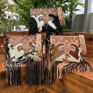 Bolso bandolera con flecos de piel de vaca mecanizada a mano vaquera occidental de nuevo diseño al por mayor bolso de mujer de piel auténtica de alta calidad - Product Image 1