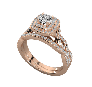 Anillo de Compromiso con Halo de Diamantes de Corte Brillante, Chapado en Oro de 14K, Plata de Ley, Diseño Personalizado, Elegancia Clásica para Mujer - Product Image 1