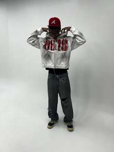 Sudadera con Capucha para Hombre, Negra, con Efecto Desgastado, Estampada, 100% Algodón, Unisex, Invierno, Proyecto Capri, Emergencia, Pedrería, Alta Calidad - Product Image 2