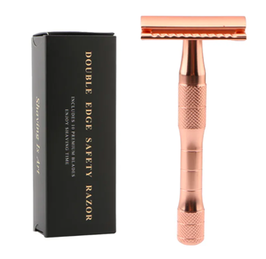 เครื่องโกนหนวดไฟฟ้าแบบโรสโกลด์ใบมีดสองด้านพร้อมด้ามจับทองเหลืองสำหรับกำจัดขนผง - Product Image 6
