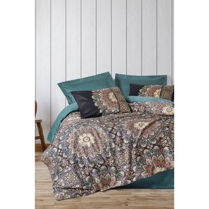 Ornate Petrol Satin Double Duvet Cover <b>Set</b> Luxury Cotton Box Floral Pattern Bedding for King and Twin Sizes Woven <b>Comforter</b> - Product Image 1