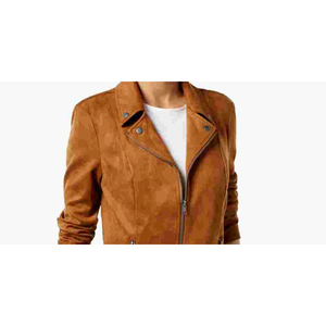 Style Co Women's Brown Faux <b>Suede</b> Moto <b>Jacket</b> Autumn Season Stand Collar <b>Bomber</b> Style Solid Pattern Custom PU Petite Medium XL - Product Image 2