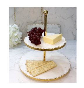 ที่ตั้งเค้กทรงกลมหินอ่อนสีขาวด้ามทองเหลือง - Product Image 1