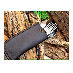Juego de cubiertos de acero forjado medieval con cuchara tenedor cuchillo juego de cena forjado a mano en bolsa de gamuza OEM personalizable - Product Image 2