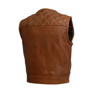 M0VA TEXTILES Premium Leather Motorcycle Custom Brown Leather Vest <b>Bike</b> Rider Waistcoat - Handmade Leather Vest For Men - Product Image 5