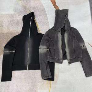 Sweat à capuche tendance personnalisé avec strass effet délavé, style streetwear décontracté, 100% coton, épaules tombantes, unisexe - Product Image 1