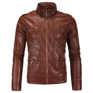Chaqueta de Cuero Vacuno para Hombre, Personalizada, de Alta Calidad, Fabricada en Pakistán, Impermeable, Transpirable, Resistente al Viento, con Cuello Mandarín, Muy Popular - Product Image 1