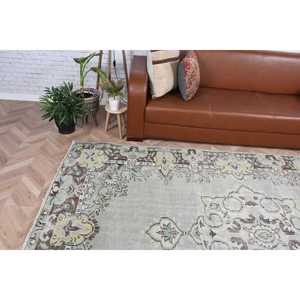 6.2x9.2 ft Rug, Vintage Turkish Rug, Gray <b>Brown</b> Animal Print <b>Wool</b> Rug - Product Image 3