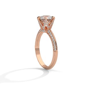 Anillo de compromiso de oro macizo de 14k con diamante cultivado en laboratorio de 1 quilate de corte redondo con halo, certificado IGI, estilo popular, personalizado para novias - Product Image 3