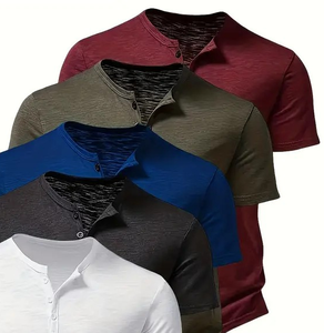 Camisetas con cuello levantado informales de verano para hombre, color sólido, manga corta, detalle de botones, tela transpirable, actividades al aire libre perfectas para hombre - Product Image 3
