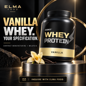 ผงเวย์โปรตีนเข้มข้นรสวานิลลา ELMA ผู้ผลิต OEM มาเลเซีย สูตรเฉพาะ รับผลิตแบรนด์ส่วนตัว โภชนาการสำหรับนักกีฬา - Product Image 3