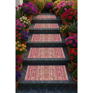 Alfombra Vintage Kilim con Estampado de Peldaños, Alfombra Decorativa Acogedora, Alfombra de Peldaños - Product Image 4