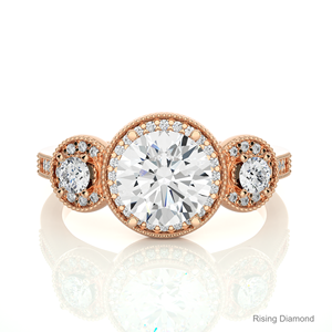 1,3 Ct Round Lab Grown Diamond Anillo de compromiso Tres piedras Oro Rosa Estilo bohemio IGI Certificado Regalo de aniversario para ella - Product Image 2