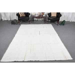 Alfombra Turca Kilim Vintage Grande de 9x6.5 pies, Alfombra Oriental Blanca de Lana - Product Image 2