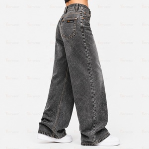 Jeans en denim pour femmes en gros, avec logo personnalisé, taille haute, décontractés, coupe slim, skinny, droite, large, en coton extensible, tendance - Product Image 3