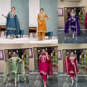 Dernier créateur Heavy Chinnon Silk Embroidery Sequence Work Sharara Suit Salwar Kameez pour les fêtes - Product Image 2