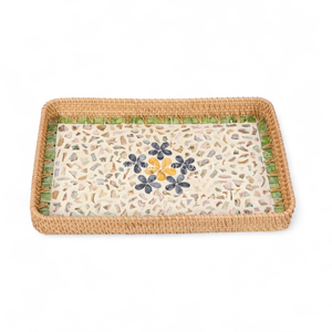 Plateau de service en rotin naturel fait à la main avec nacre pour servir les aliments et les boissons, utilisation à la maison, à la salle à manger et au restaurant - Product Image 3