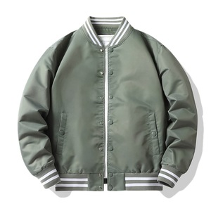 Chaqueta bomber de talla grande personalizada al por mayor de calidad superior, chaqueta de béisbol de color sólido para hombre - Product Image 1