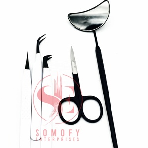 Juego de pinzas para extensión de pestañas de acero inoxidable disponibles, punta de fibra negra sobre base blanca, pinzas para pestañas Premium - Product Image 3