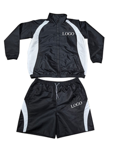 Custom Men's Winter 100% Cotton Eco-Friendly Breathable Reflective Piping Shell <b>Black</b> <b>Long</b> <b>Sleeve</b> <b>Crop</b> Windbreaker Tracksuit - Product Image 2