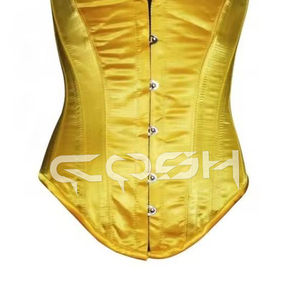 Women's <b>Yellow</b> Satin Adjustable Front Silver Busk Overbust <b>Corset</b> Firm Lace Appliques Heavy Duty Waist Training Fashion Wear - Product Image 4