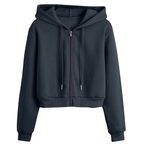 Sweat à capuche pour femme de qualité supérieure pour la saison d'automne, personnalisable, fermeture éclair intégrale, coupe courte, longueur longue, avec logo - Product Image 3