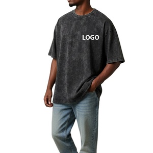 240gsm 100% Cotton Blank Heavyweight Short Sleeve Oversized Unisex Vintage Acid Wash Men Black Oversized Washed T Shirt Supplier - Product Image 1