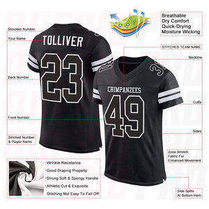 Maillot de football américain authentique en maille noire et blanche personnalisé, numéro d'équipe imprimé, nom brodé, maillot de football américain - Product Image 2