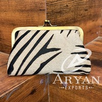 Cuir de vachette personnalisé Mini voyage en plein air porte-monnaie imprimé animal en cuir véritable multifonctionnel porte-monnaie avec clip en métal