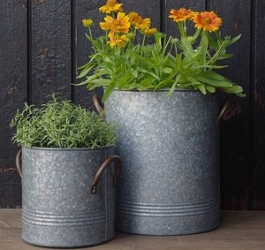 Large round galvanized <b>planter</b> tub <b>for</b> container gardening of <b>vegetables</b> herbs or flowers in backyard or patio - Product Image 4
