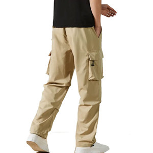 Taille haute hommes décontracté coton toile Cargo pantalon fermeture éclair délavé conception respirant élégant personnalisé en gros pas cher prix OEM - Product Image 2