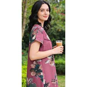 Camisón Largo Cómodo para Mujer, Tejido de Alta Calidad, Mangas Cortas, Largo Completo, con Bolsillo Lateral, Ropa de Dormir para Dama - Product Image 5