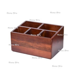 Porte-couverts en bois tendance avec poignées en métal, forme carrée, couleur marron, porte-cuillères, fourchettes et couteaux - Product Image 2