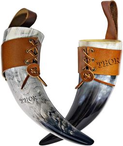 Cuerno Vikingo para Beber Cerveza, Hecho a Mano con Cuerno de Búfalo Real, 100% Natural, Artesanía de Ágata - Product Image 1