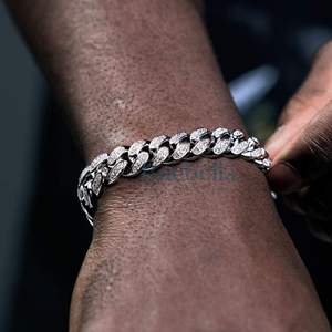 12mm 14K chapado en oro blanco Moissanite & Diamond Prong Cuban Bracelet Fine Iced Hip Hop Style Brazaletes para hombres - Product Image 2