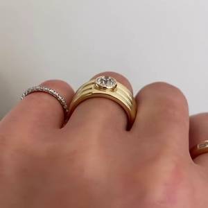 Anillo de Oro Sólido de 14K con Diamante Cultivado en Laboratorio de 0.51CT, Corte Redondo, Banda de 3 Capas, Único para Compromiso Romántico, Boda, Regalo Especial - Product Image 6