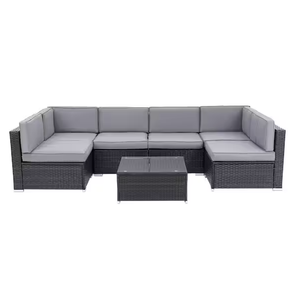 Ensemble de canapé sectionnel en rotin extérieur 8 pièces | Salon en osier tout temps avec coussins et table basse en verre | Fabricant du Vietnam - Product Image 1