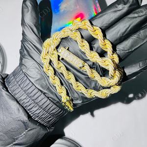 Haute qualité hommes Moissanite diamant jaune plaqué or Simple plaine corde chaîne Unique Hip Hop nouveau Design à la mode mariage - Product Image 3