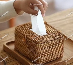 Boîte à mouchoirs en rotin et osier écologique Boîte à mouchoirs en forme de rectangle avec couvercle Boîte à mouchoirs en rotin pour fournitures d'hôtel - Product Image 6