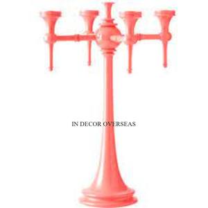 Color plata acabado brillante pulido lujo calidad Metal y vidrio transparente hecho 5 brazos Decoración de mesa candelabros de La India - Product Image 2