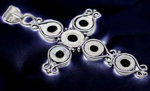 Classique Vintage en argent Sterling fait à la main Style bohème croix pendentif bleu Royal saphir antique pierres précieuses réglage de lunette - Product Image 3