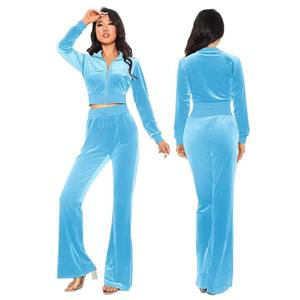 Vente en gros Survêtement en velours Ensemble deux pièces pour femmes Veste et pantalon zippés Streetwear décontracté à la mode Vêtements d'hiver avec logo personnalisé - Product Image 5