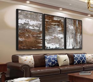 Grande toile encadrée pour mur - Tableaux abstraits rustiques marron et blancs pour un intérieur esthétique vintage - Product Image 1