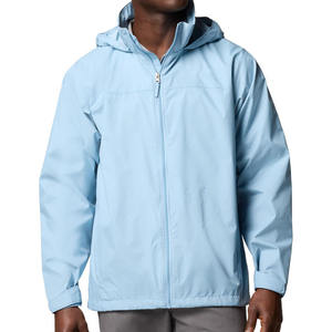 Men's <b>Light</b> Blue Hooded <b>Waterproof</b> Windbreaker <b>Jacket</b> Regular Fit Zipper Closure Casual Spring Outerwear - Product Image 5