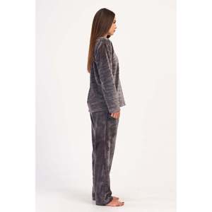KADIN J.ULTRASOFT V YAKA UZUN KOL CEPLI PIJAMA TAKIM - สีเทา - สีเทา - Product Image 4
