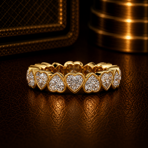 Hermosos anillos de oro puro de 14 quilates con diamantes cultivados en laboratorio de talla brillante en forma de corazón, banda de eternidad completa, anillos de boda y aniversario para mujer. - Product Image 1