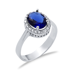 Zafiro CZ piedra forma ovalada turco hecho a mano venta al por mayor 925 anillo de racimo de plata esterlina - Product Image 3